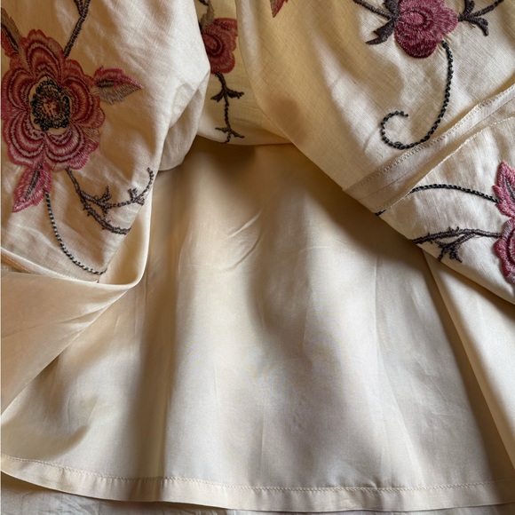 Loft Womens Skirt Officewear Linen Blend Embroidered Floral Cream Size 10 - Picture 8 of 10